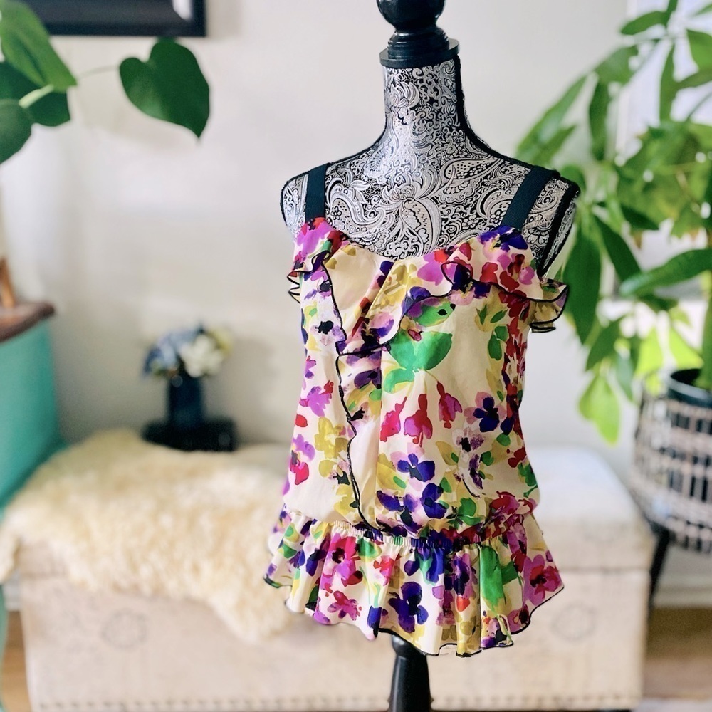 Express Floral Ruffle Camisole Tank Elastic Gathered Waist